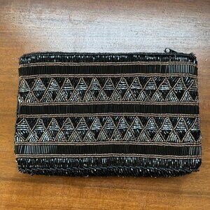 La Regale Black & Bronze Geometric Beaded Clutch  Art Deco Style
